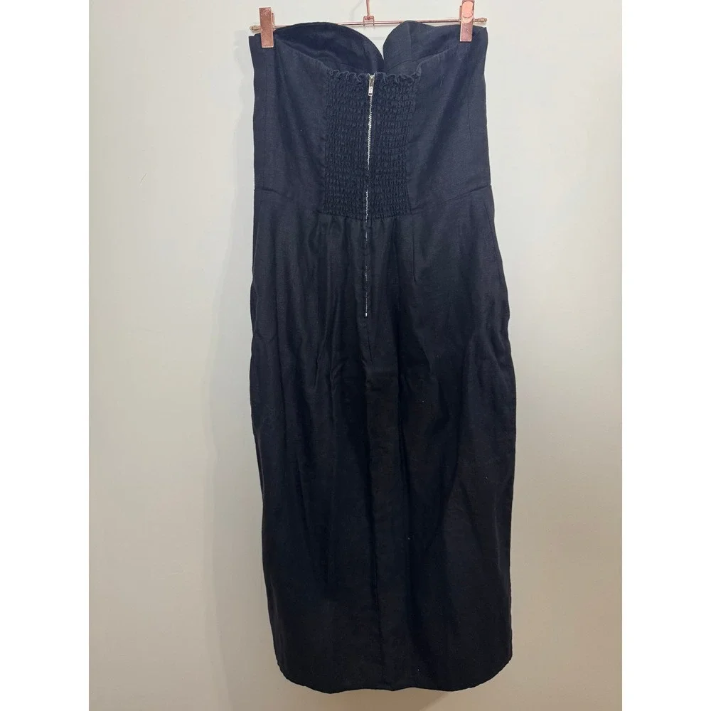 Reformation Black Linen Strapless Bustier Midi Dress with Front Slit - Picture 9 of 10